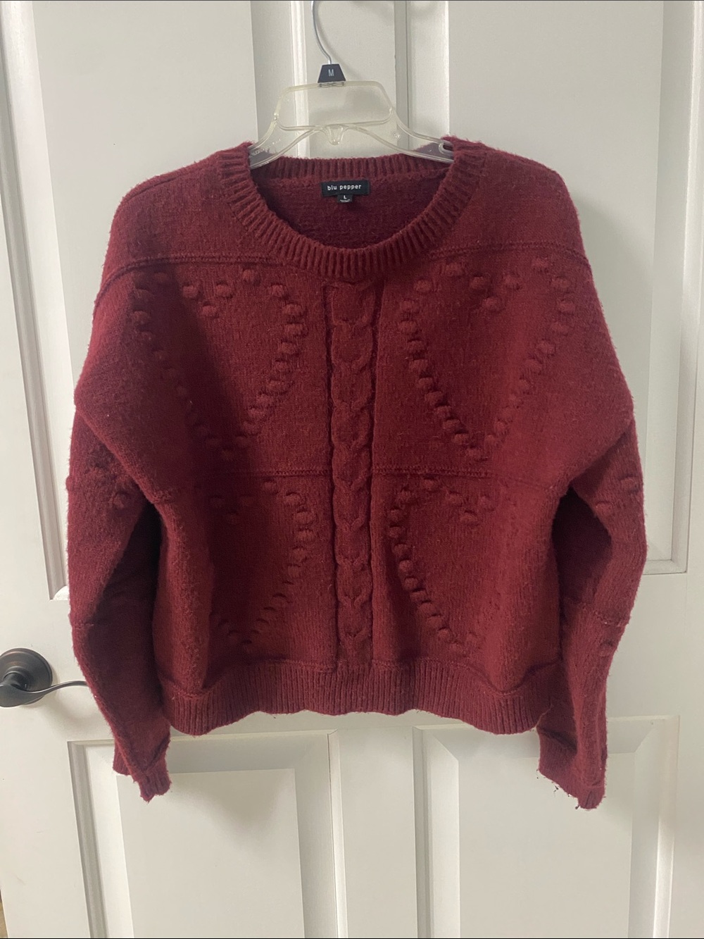 Blu Pepper Wine Red Cable & Heart Crewneck Sweater